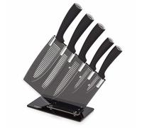 Tower Kitchen Knife Set with Acrylic Knife Block, Black and White Groove Blades with Black Handles, 5-Piece