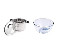 Tower T80837 Casserole Dish, 24cm- Stainless Steel, Silver & Pyrex Glass Bowl 3.0L, Pack of 1