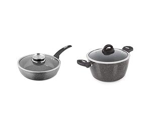 Tower T81202 Cerastone Forged Multi-Pan with Non-Stick Coating and Soft Touch Handles, 28 cm & T81272 Cerastone Induction Casserole Dish with Glass Lid, Non Stick Ceramic Coating