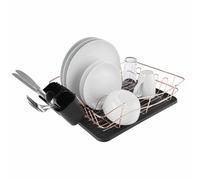 Tower Dish Rack with Tray and 2 Removable Cutlery Holders, Stainless Steel, Black and Rose Gold, Large