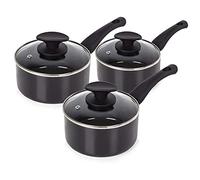 Tower T81507 Essentials Induction Pot Set, Non Stick Ceramic Coating, Easy to Clean, Dishwasher Safe, Black, 3 Piece, 16/18/20 cm