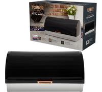 Tower Linear Roll Top Bread Bin Fresh Storage - Stainless Steel, Black/Rose Gold