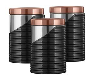 Tower T826001RB 3pc Linear Storage Canister, Black & Rose Gold Kitchen Jars