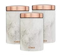 Tower T826005WR Set of 3 Storage Canisters for Coffee/Sugar/Tea, Stainless Steel, White Marble and Rose Gold
