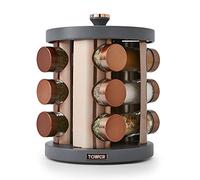 Tower T826022GRY Cavaletto 12 Jar Rotating Spice Rack with Pre-Filled Spices, Grey and Rose Gold