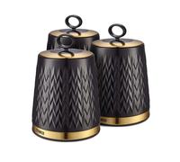 Tower T826091BLK Empire Kitchen Canisters, Tea Coffee Sugar Set, Black