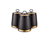 Tower T826091BLK Empire Set of 3 Storage Canisters for Tea Coffee Sugar, 1.3L, Black and Brass