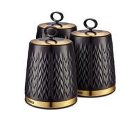 Tower T826091BLK Empire Set of 3 Storage Canisters for Tea Coffee Sugar, 1.3L, Black and Brass