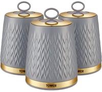 Tower T826091GRY Empire Set of 3 Storage Canisters for Tea Coffee Sugar, 1.3L,