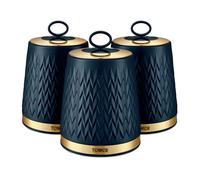 Tea Coffee Sugar Storage Canisters Set of 3 in Midnight Blue & Brass