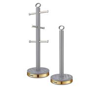 Tower T826092GRY Empire Mug Tree and Kitchen Roll Holder, Grey