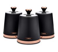 Tower T826131BLK Cavaletto Set of 3 Storage Canisters, Black/Rose Gold