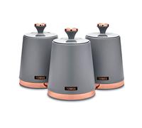 Tower Storage Canisters Cavaletto T826131GRY - Set of 3 Tea/Coffee/Sugar, Grey & Rose Gold