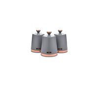 Tower T826131GRY Cavaletto Set of 3 Storage Canisters for Tea/Coffee/Sugar, Steel, Grey and Rose Gold