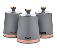 Tower T826131GRY Cavaletto Set of 3 Storage Canisters, Grey/Rose Gold