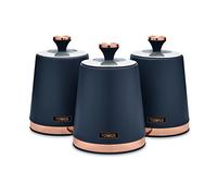 Tower T826131MNB Cavaletto Set of 3 Storage Canisters for Tea/Coffee/Sugar, Steel, Midnight Blue and Rose Gold