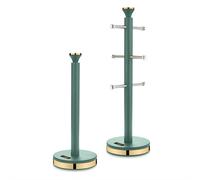 Tower Cavaletto Mug Tree & Towel Pole Set – Anti-Slip Base – Jade Green & Champagne Gold