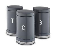 Tower T826171GRP Belle Set of 3 Canisters, Tea/Coffee/Sugar Storage, Graphite, Steel, Grey