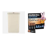 Tower T838005C Sensor Bin with Retainer Ring, Battery-Operated, 50L, Cream + Duracell Optimum pack of 4 AA