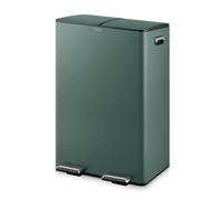 Tower T838023FOR Recycling Pedal Bin, Two 30L Compartments with Removable Inner Buckets, Carbon Steel Body, 60L, Forest Green
