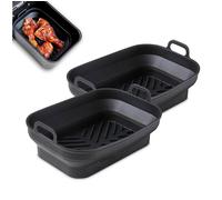 TOWER T843091 2-piece Non-Stick Silicone Foldable Air Fryer Tray Set - Black, Black