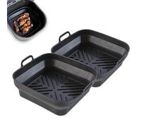 Tower T843092 Square Air Fryer Trays, Set of 2 Reusable Silicone Liners, Suitable for Most Dual Basket Air Fryers 6 litres and Above Including Tower Vortx and Ninja Foodi, Non-Stick, Dishwasher Safe