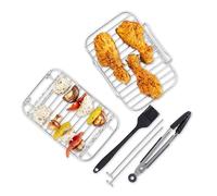 Tower T843096 8pc Silicone Air Fryer Accessory Set with Tongs, 4X Skewers, Basting Brush, 2X Roasting Racks, Stainless Steel, Black