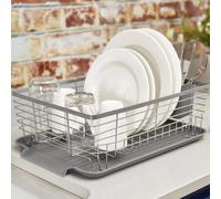 Tower Compact Dish Rack with Cutlery Holder, Removable Draining Tray, Grey, T847001