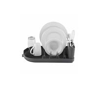 Tower T847000 Compact Dish Rack with Cutlery Rack, Draining Tray, Chrome Plated Stainless Steel, Easy Clean, Grey , 32 x 45 x 13 cm