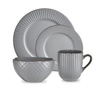 Tower T867002GRY Empire 16 Piece Dinnerware Set, Stoneware, Grey and Brass