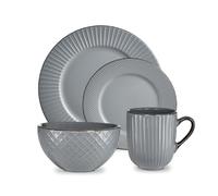 Tower T867002GRY Empire 16 Piece Dinnerware Set, Stoneware, Grey and Brass