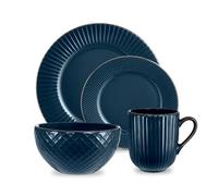 Tower T867002MNB Empire 16 Piece Dinnerware Set, Stoneware, Midnight Blue & Brass