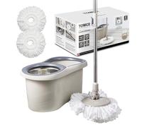 Tower T869001MSH Classic Spin Mop with Stainless Steel Wringer and Collapsible Handle, Latte