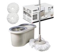 Tower T869001MSH Classic Spin Mop with Stainless Steel Wringer and Collapsible Handle, Latte