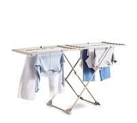 Tower T873022MSH Extending Airer with Telescopic Poles, 16 Hanging Clips, Racks for Shoes, Foldable Design, Integrated Wheels, Weight Capacity 17kg, Latte