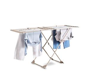 Tower T873022MSH Extending Airer with Telescopic Poles, 16 Hanging Clips, Racks for Shoes, Foldable Design, Integrated Wheels, Weight Capacity 17kg, Latte