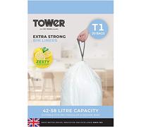 TOWER T878000 42-58L Lemon Scented Drawstring Bin Liners, Pack of 60 (3 x 20), White