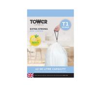 Tower T878000 42-58L Lemon Scented Heavy Duty Drawstring Bin Liners, 20 Pack, White