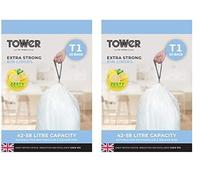 Tower T878000 42-58L Lemon Scented Heavy Duty Drawstring Bin Liners, 40 Pack, White