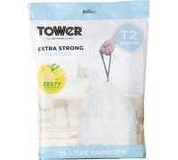 Tower T878001 75L Lemon Scented Bin Liners, Pack of 60 (3 x 20), White