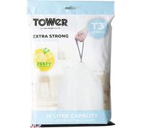 TOWER T878002 25L Lemon Scented Bin Liners, Pack of 60 (3 x 20), White