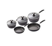 Tower T900110 Precision 5 Piece Non-Stick Forged Aluminium Pan Set with Black Diamond Coating, Soft Grip Handles, Black