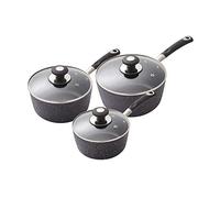 Tower T900111 Precision 3 Piece Non-Stick Forged Aluminium Pan Set with Black Diamond Coating, Soft Grip Handles, Black