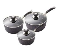 Tower T900111 Precision 3 Piece Non-Stick Forged Aluminium Pan Set with Black Diamond Coating, Soft Grip Handles, Black