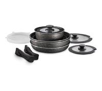 Tower T900160 Freedom Detachable Handles Cookware Set with Precision Black Diamond Coating Freedom Detachable Handles, Stackable Design, 13pc, Black