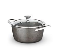 Tower T900204 Cerastone Pro 24cm Forged Aluminium Casserole Dish with Tempered Glass Lid, Non-Stick Coating, Graphite