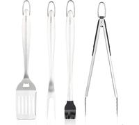 Tower 4 Piece BBQ Tool Set with Hanging Loop, Including Spatula, Fork, Tongs & Basting Brush, Stainless Steel, T932002