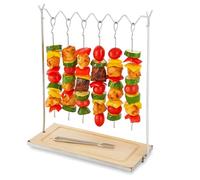 Tower T932012 Outdoor Living 6 Piece Hanging Skewers Set with Stand, Non-Stick, Stainless Steel and Hardwood, Silver