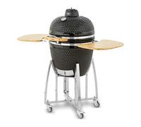 Tower T978532 Kamado XL Ceramic Charcoal BBQ with Collapsible Wooden Shelves, Built-in Thermometer and Waterproof Cover, Black