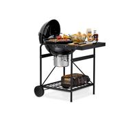 Tower Kettle Grill BBQ with Built-in Side Table, Removable Lid, Storage Holder, Airflow Vent, Black, T978572